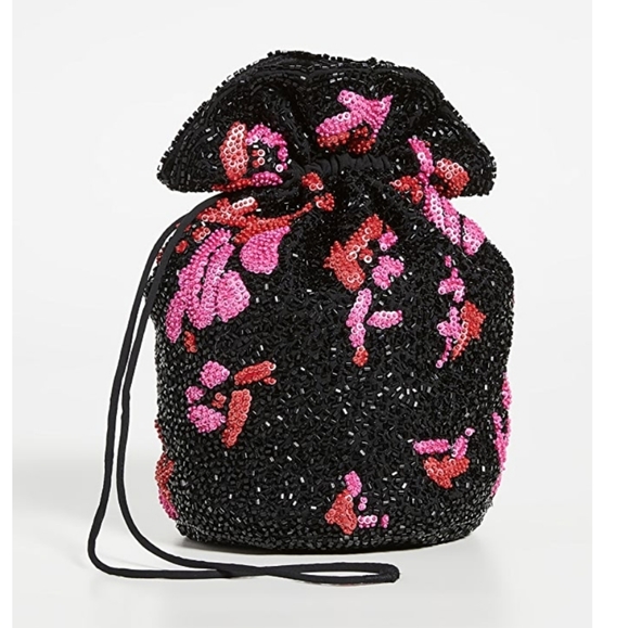 Ganni Handbags - NEW Ganni Beaded Bucket Bag Pouch Black Pink